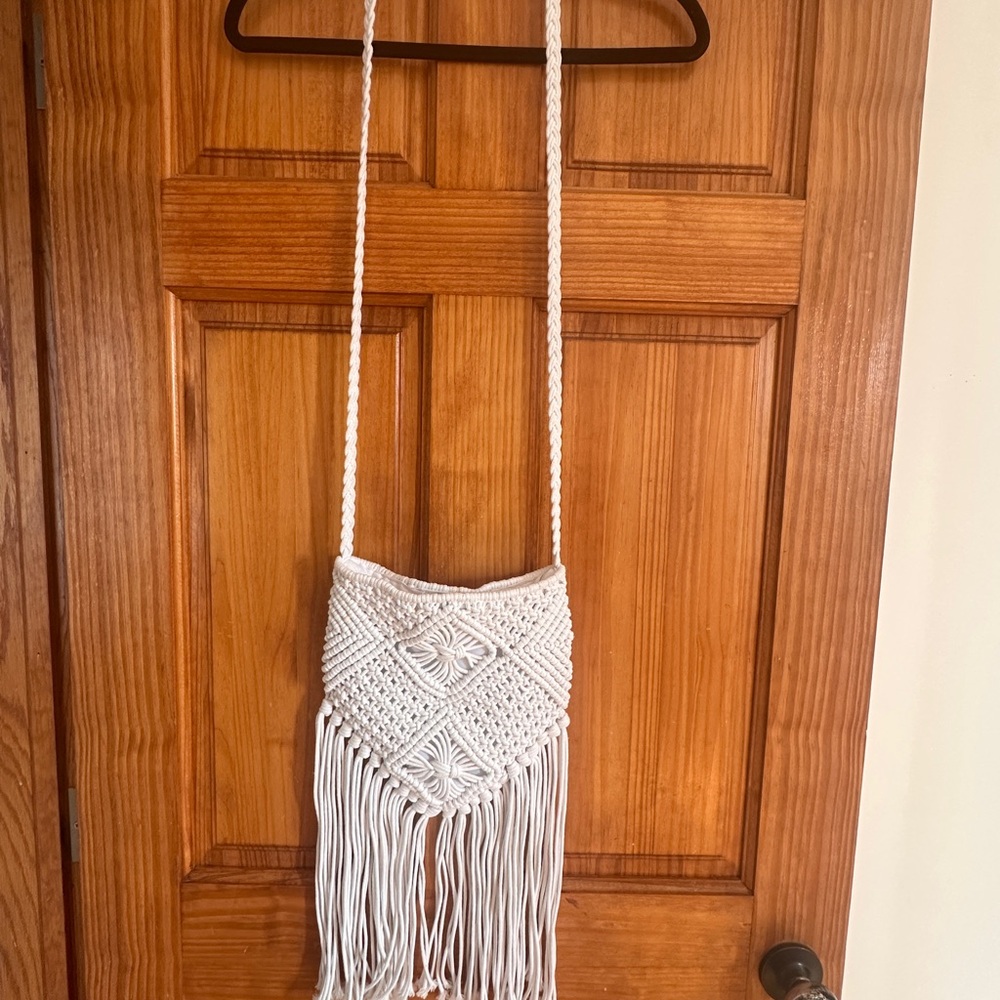 Ocean Cay Handcrafted White Macramé Fringe Bag boho